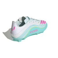 adidas F50 Messi League Gazon Naturel Artificiel Chaussures de Foot (MG) Enfants Blanc Turquoise Rose