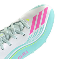 adidas F50 Messi League Gazon Naturel Artificiel Chaussures de Foot (MG) Enfants Blanc Turquoise Rose