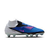 Nike Phantom 6 High Elite Crampons Vissés Chaussures de Foot (SG) Bleu Blanc Rose Vif