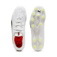 PUMA King 20 Match Gazon Naturel Artificiel Chaussures de Foot (MG) Blanc Rouge Vif Néon Jaune