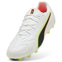 PUMA King 20 Match Gazon Naturel Artificiel Chaussures de Foot (MG) Blanc Rouge Vif Néon Jaune