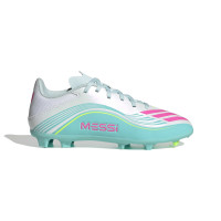 adidas F50 Messi League Gazon Naturel Artificiel Chaussures de Foot (MG) Enfants Blanc Turquoise Rose