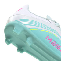 adidas F50 Messi League Gazon Naturel Artificiel Chaussures de Foot (MG) Enfants Blanc Turquoise Rose