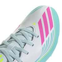 adidas F50 Messi Club Gazon Naturel Artificiel Chaussures de Foot (MG) Enfants Blanc Turquoise Rose