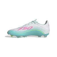 adidas F50 Messi League Gazon Naturel Artificiel Chaussures de Foot (MG) Blanc Turquoise Rose