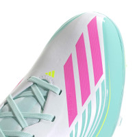 adidas F50 Messi League Gazon Naturel Artificiel Chaussures de Foot (MG) Blanc Turquoise Rose