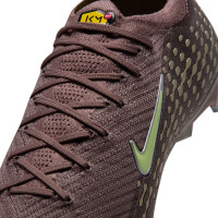 Nike Zoom Mercurial Vapor 16 Mbappé Elite Gras Voetbalschoenen (FG) Bruin Neongeel Zilver