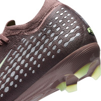 Nike Zoom Mercurial Vapor 16 Mbappé Pro Gazon Naturel Chaussures de Foot (FG) Enfants Brun Néon Jaune Argenté