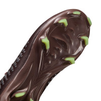 Nike Zoom Mercurial Vapor 16 Mbappé Pro Gazon Naturel Chaussures de Foot (FG) Enfants Brun Néon Jaune Argenté