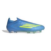 adidas F50 Elite Sans Lacets Gazon Naturel Chaussures de Foot (FG) Bleu Néon Jaune