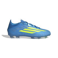 adidas F50 Elite Gazon Naturel Chaussures de Foot (FG) Enfants Bleu Néon Jaune