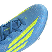 adidas F50 Elite Gazon Naturel Chaussures de Foot (FG) Enfants Bleu Néon Jaune