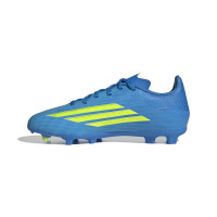 adidas F50 League Gazon Naturel Gazon Artificiel Chaussures de Foot (MG) Enfants Bleu Néon Jaune