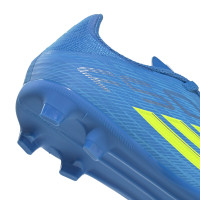 adidas F50 League Gazon Naturel Gazon Artificiel Chaussures de Foot (MG) Enfants Bleu Néon Jaune