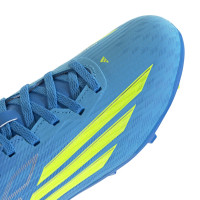 adidas F50 League Gazon Naturel Gazon Artificiel Chaussures de Foot (MG) Enfants Bleu Néon Jaune