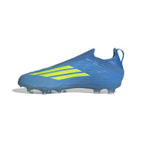 adidas F50 Elite Veterloze Gras Voetbalschoenen (FG) Kids Blauw Neongeel