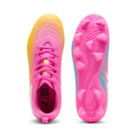 PUMA Future 9 Play Gras / Kunstgras Voetbalschoenen (MG) Kids Felroze Blauw Geel