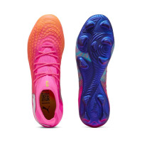 PUMA Future 9 Ultimate Gazon Naturel Chaussures de Foot (FG) Rose Vif Bleu Jaune