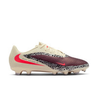 Nike Phantom 6 Low Academy Gazon Naturel Artificiel Chaussures de Foot (MG) Blanc Cassé Bordeaux Rouge