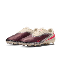 Nike Phantom 6 Low Academy Gazon Naturel Artificiel Chaussures de Foot (MG) Blanc Cassé Bordeaux Rouge