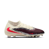 Nike Phantom 6 High Academy Gazon Naturel Artificiel Chaussures de Foot (MG) Blanc Cassé Bordeaux Rouge