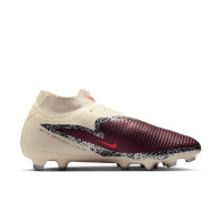 Nike Phantom 6 High Academy Gazon Naturel Artificiel Chaussures de Foot (MG) Blanc Cassé Bordeaux Rouge