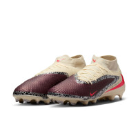 Nike Phantom 6 High Academy Gazon Naturel Artificiel Chaussures de Foot (MG) Blanc Cassé Bordeaux Rouge