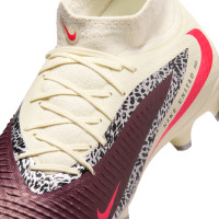 Nike Phantom 6 High Academy Gazon Naturel Artificiel Chaussures de Foot (MG) Blanc Cassé Bordeaux Rouge