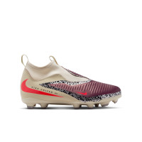 Nike Phantom 6 High Academy Gazon Naturel Artificiel Chaussures de Foot (MG) Enfants Blanc Cassé Bordeaux Rouge