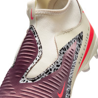 Nike Phantom 6 High Academy Gazon Naturel Artificiel Chaussures de Foot (MG) Enfants Blanc Cassé Bordeaux Rouge