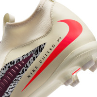 Nike Phantom 6 High Academy Gazon Naturel Artificiel Chaussures de Foot (MG) Enfants Blanc Cassé Bordeaux Rouge