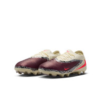 Nike Phantom 6 Low Pro Gazon Naturel Artificiel Chaussures de Foot (MG) Enfants Blanc Cassé Bordeaux Rouge