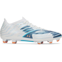 Under Armour Shadow Pro 4 Gazon Naturel Chaussures de Foot (FG) Blanc Bleu Foncé Bleu Azure Orange