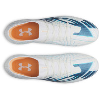 Under Armour Shadow Pro 4 Gazon Naturel Chaussures de Foot (FG) Blanc Bleu Foncé Bleu Azure Orange