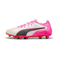 PUMA King 20 Ultimate Gazon Naturel Artificiel Chaussures de Foot (MG) Blanc Rose Vif Bleu Jaune