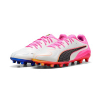 PUMA King 20 Ultimate Gazon Naturel Artificiel Chaussures de Foot (MG) Blanc Rose Vif Bleu Jaune