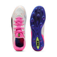 PUMA King 20 Ultimate Gazon Naturel Artificiel Chaussures de Foot (MG) Blanc Rose Vif Bleu Jaune