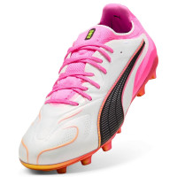 PUMA King 20 Ultimate Gazon Naturel Artificiel Chaussures de Foot (MG) Blanc Rose Vif Bleu Jaune