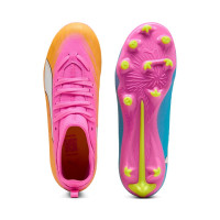 PUMA Ultra 6 Match Gazon Naturel Artificiel (MG) Enfants Rose Vif Bleu Jaune
