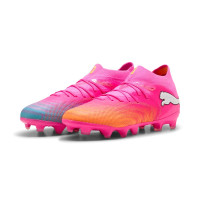 PUMA Future 9 Pro Gazon Naturel Artificiel Chaussures de Foot (MG) Enfants Rose Vif Bleu Jaune
