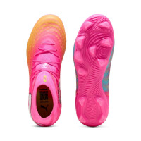 PUMA Future 9 Pro Gazon Naturel Artificiel Chaussures de Foot (MG) Enfants Rose Vif Bleu Jaune