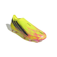 adidas F50 Hyperfast Elite Too Light Sans Lacets Gazon Naturel Chaussures de Foot (FG) Néon Jaune Noir Rose