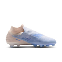 Nike Phantom 6 High LV8 Elite Gazon Naturel Chaussures de Foot (FG) Blanc Cassé Bleu Clair Bleu