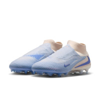 Nike Phantom 6 High LV8 Elite Gazon Naturel Chaussures de Foot (FG) Blanc Cassé Bleu Clair Bleu
