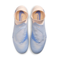Nike Phantom 6 High LV8 Elite Gazon Naturel Chaussures de Foot (FG) Blanc Cassé Bleu Clair Bleu