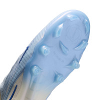 Nike Phantom 6 High LV8 Elite Gazon Naturel Chaussures de Foot (FG) Blanc Cassé Bleu Clair Bleu