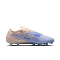 Nike Phantom 6 Low LV8 Elite Gazon Artificiel Chaussures de Foot (AG) Blanc Cassé Bleu Clair Bleu