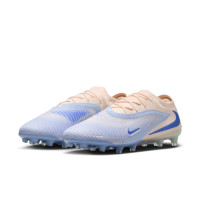Nike Phantom 6 Low LV8 Elite Gazon Artificiel Chaussures de Foot (AG) Blanc Cassé Bleu Clair Bleu