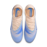 Nike Phantom 6 Low LV8 Elite Gazon Artificiel Chaussures de Foot (AG) Blanc Cassé Bleu Clair Bleu