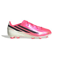 adidas F50 Hyperfast League Gras Voetbalschoenen (FG) Kids Felroze Zwart Goud Wit